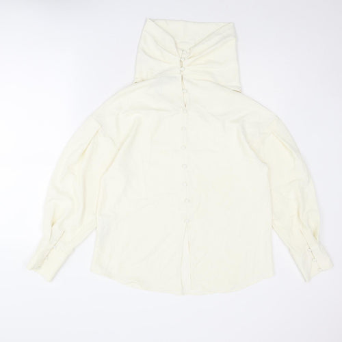 Zara Womens Ivory Polyester Basic Blouse Size XS High Neck