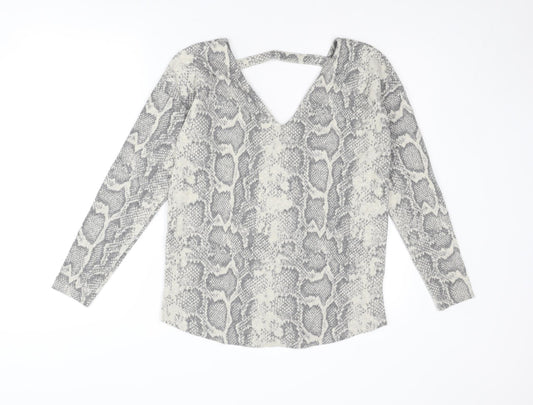 NEXT Womens Beige V-Neck Animal Print Polyester Pullover Jumper Size 8 - Snakeskin pattern