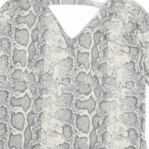 NEXT Womens Beige V-Neck Animal Print Polyester Pullover Jumper Size 8 - Snakeskin pattern