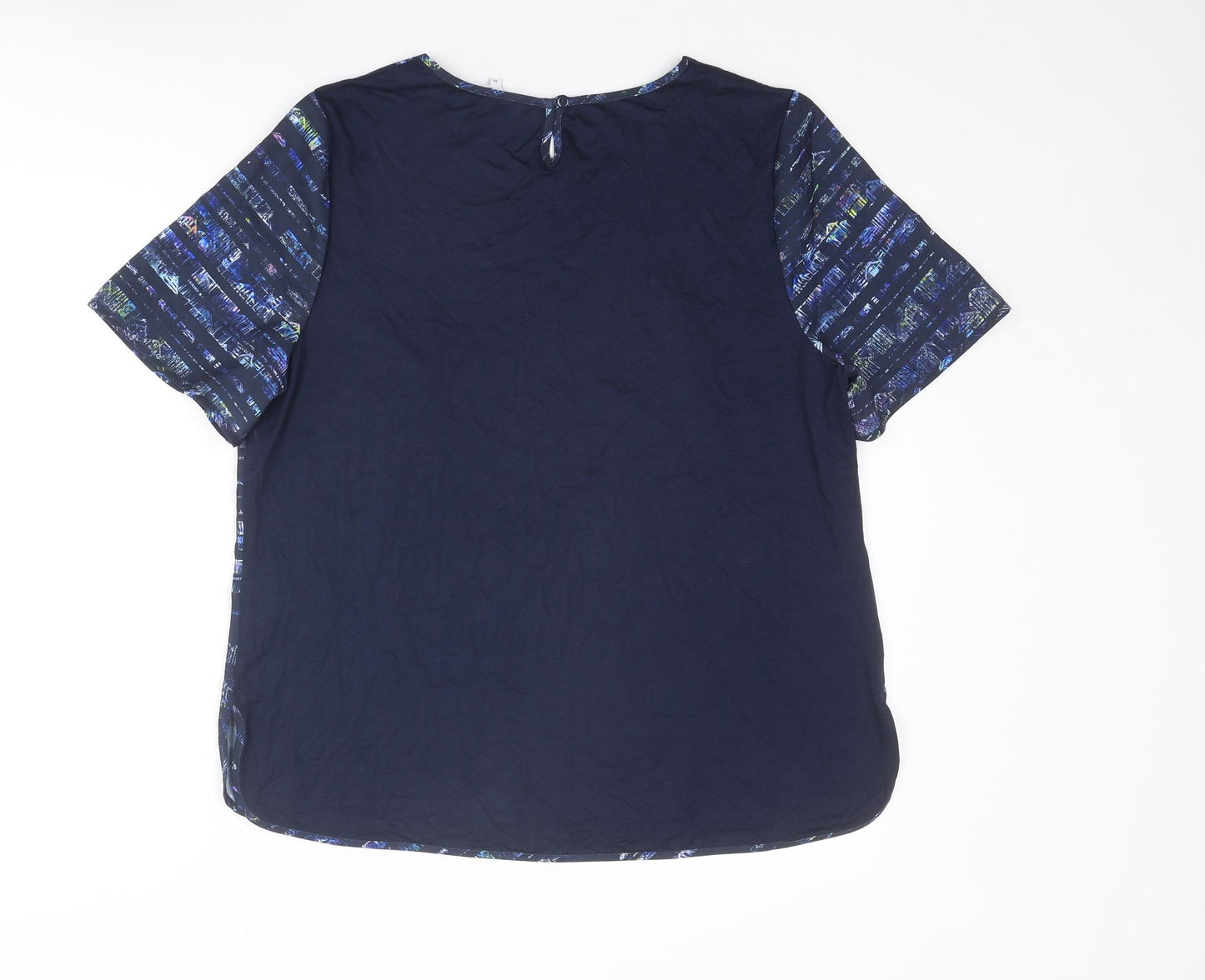 DASH Womens Blue Geometric Polyester Basic T-Shirt Size 16 Round Neck