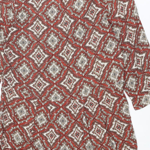 H&M Womens Red Geometric Viscose A-Line Size 12 V-Neck Pullover