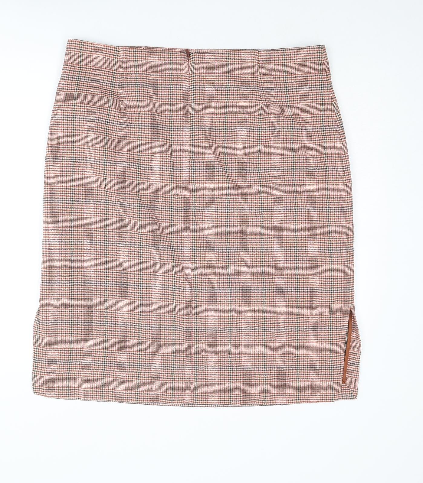 Marks and Spencer Womens Brown Plaid Polyester A-Line Skirt Size 18 Zip