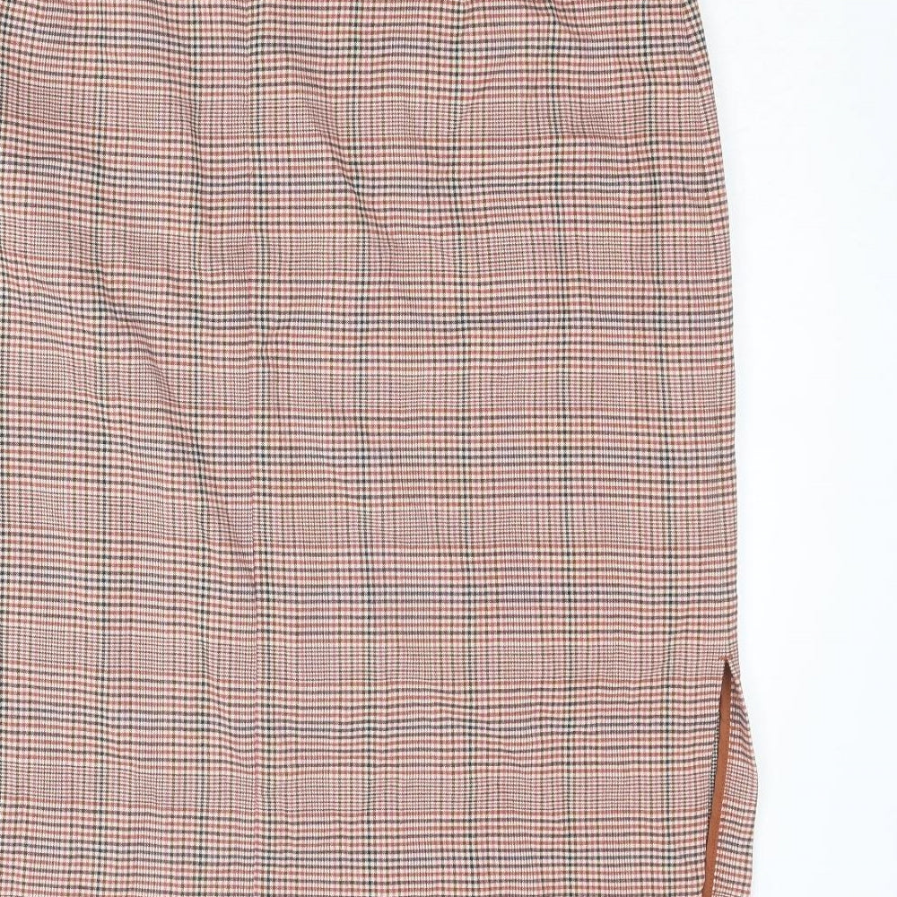 Marks and Spencer Womens Brown Plaid Polyester A-Line Skirt Size 18 Zip