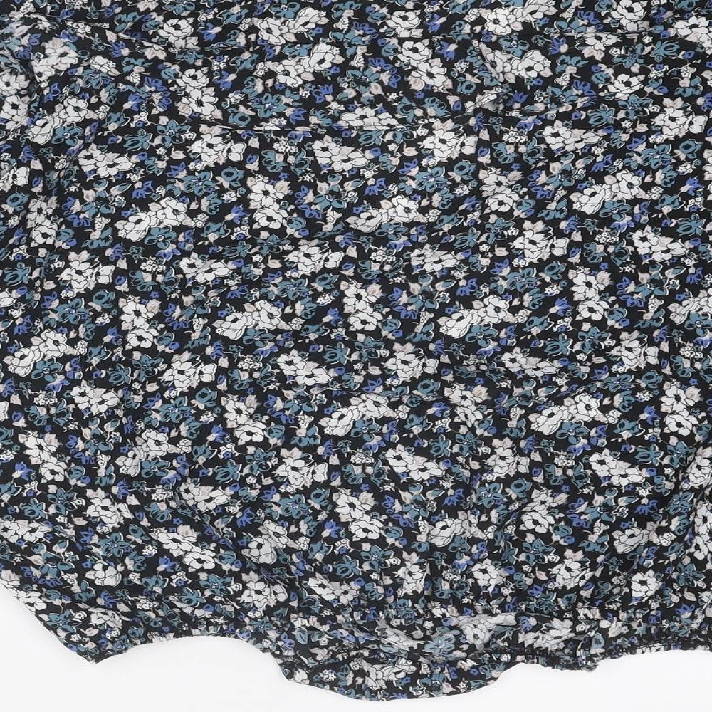 Max Studio Womens Blue Floral Polyester Basic Blouse Size M V-Neck