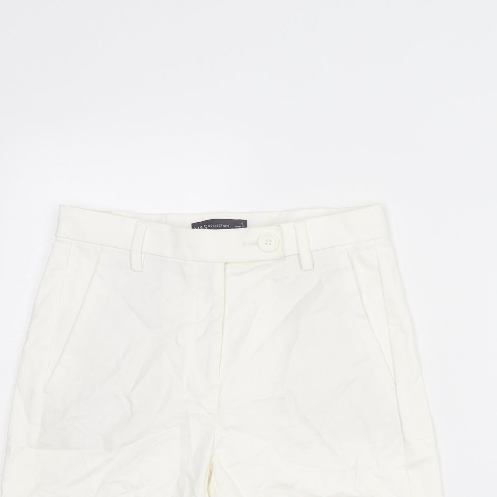 Marks and Spencer Womens White Cotton Chino Shorts Size 6 L11 in Regular Zip