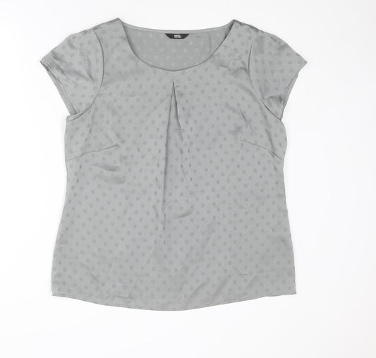 Marks and Spencer Womens Grey Polka Dot Polyester Basic Blouse Size 16 Round Neck
