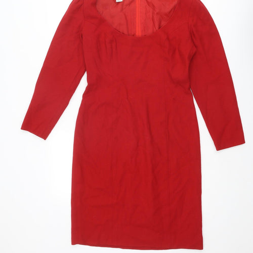 Michael Kors Womens Red Wool Pencil Dress Size 6 Boat Neck Zip