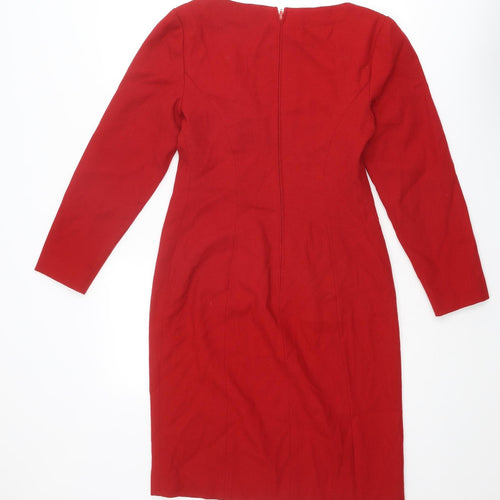 Michael Kors Womens Red Wool Pencil Dress Size 6 Boat Neck Zip