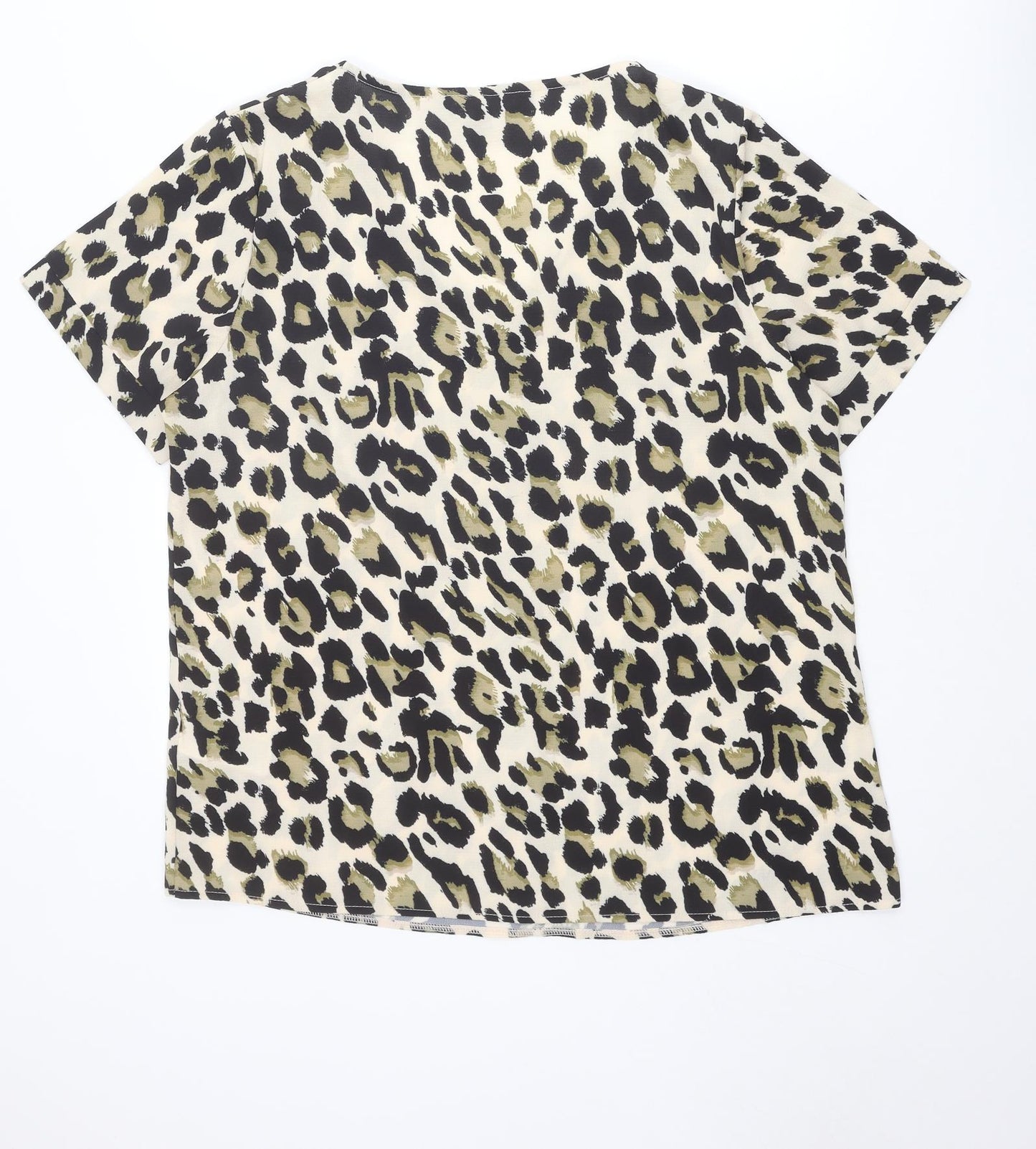 Capsule Womens Beige Animal Print Polyester Basic Button-Up Size 18 V-Neck - Leopard Print