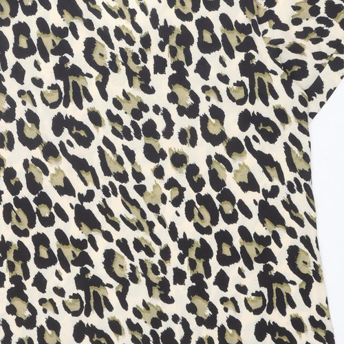 Capsule Womens Beige Animal Print Polyester Basic Button-Up Size 18 V-Neck - Leopard Print