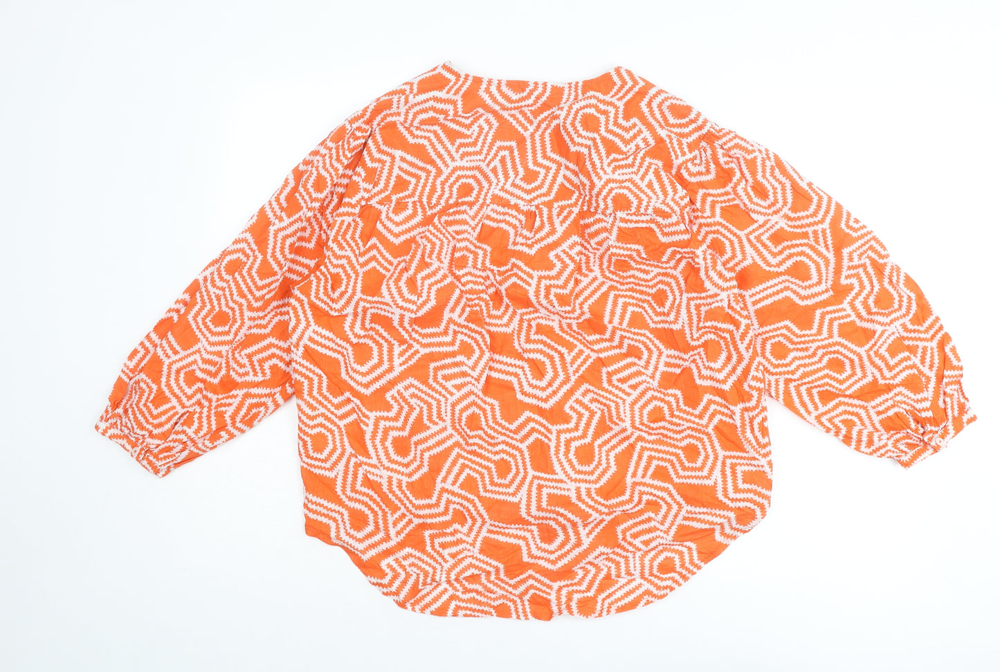 NEXT Womens Orange Geometric Cotton Basic Button-Up Size 10 V-Neck