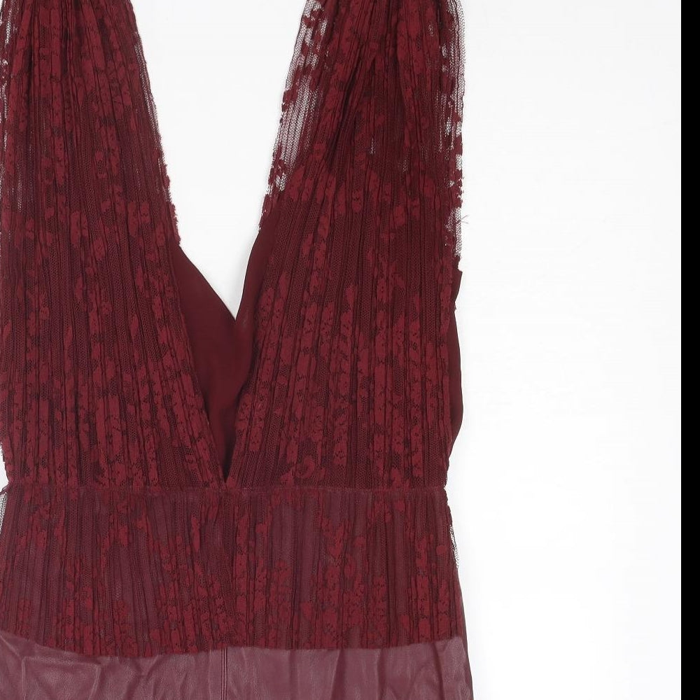 Zara Womens Red Polyester Mini Size M V-Neck Zip