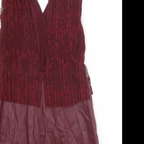Zara Womens Red Polyester Mini Size M V-Neck Zip