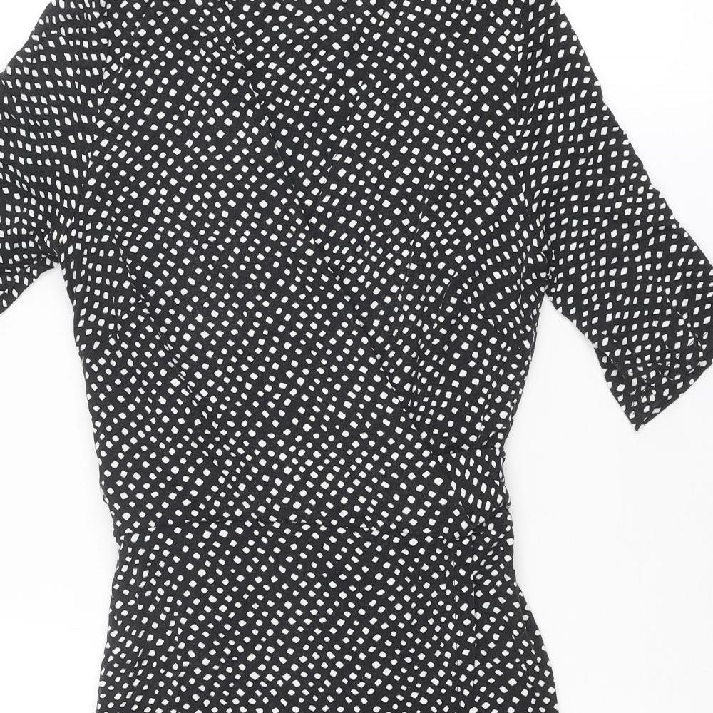 Hobbs Womens Black Geometric Viscose A-Line Size 8 V-Neck Tie