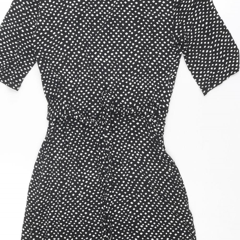 Hobbs Womens Black Geometric Viscose A-Line Size 8 V-Neck Tie