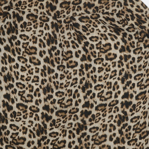 Zara Womens Beige Animal Print Polyester Basic Button-Up Size M Collared - Leopard Print