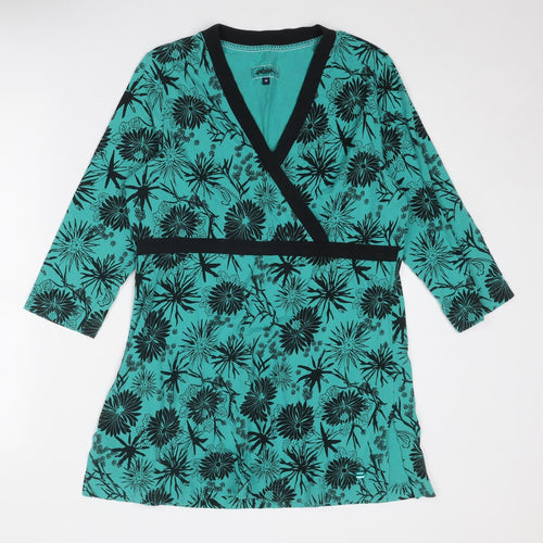 DASH Womens Green Floral Cotton Basic Blouse Size 16 V-Neck