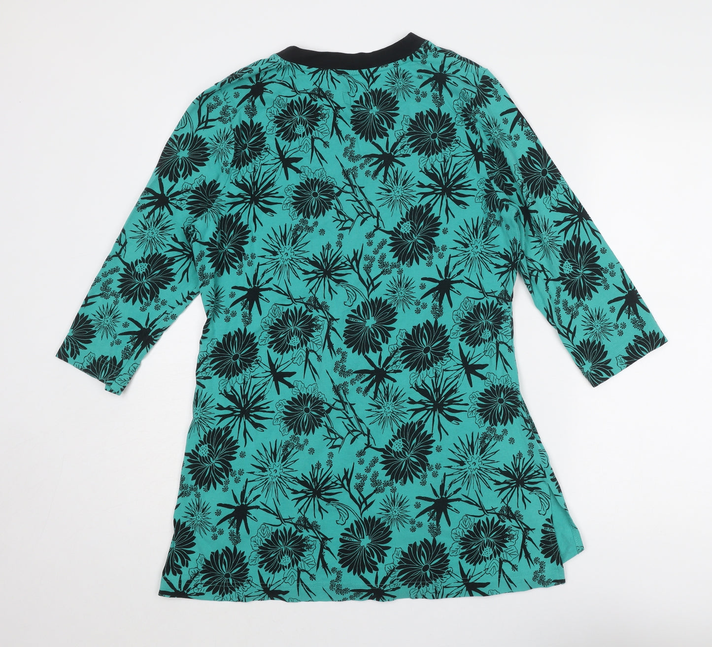 DASH Womens Green Floral Cotton Basic Blouse Size 16 V-Neck