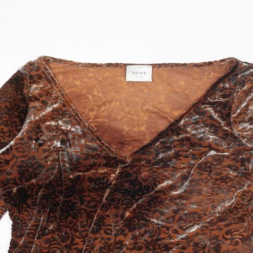 NEXT Womens Brown Geometric Polyester Basic Blouse Size 14 V-Neck