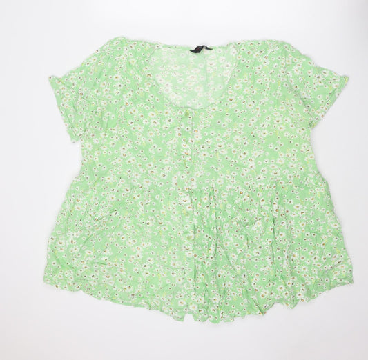 Yours Womens Green Floral Viscose Basic Blouse Size 22 Round Neck - Size 22-24