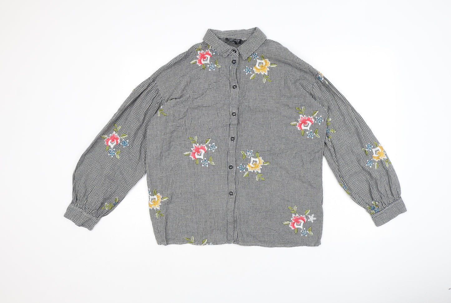 Topshop Womens Multicoloured Geometric 100% Cotton Basic Button-Up Size 12 Collared - Floral Detail