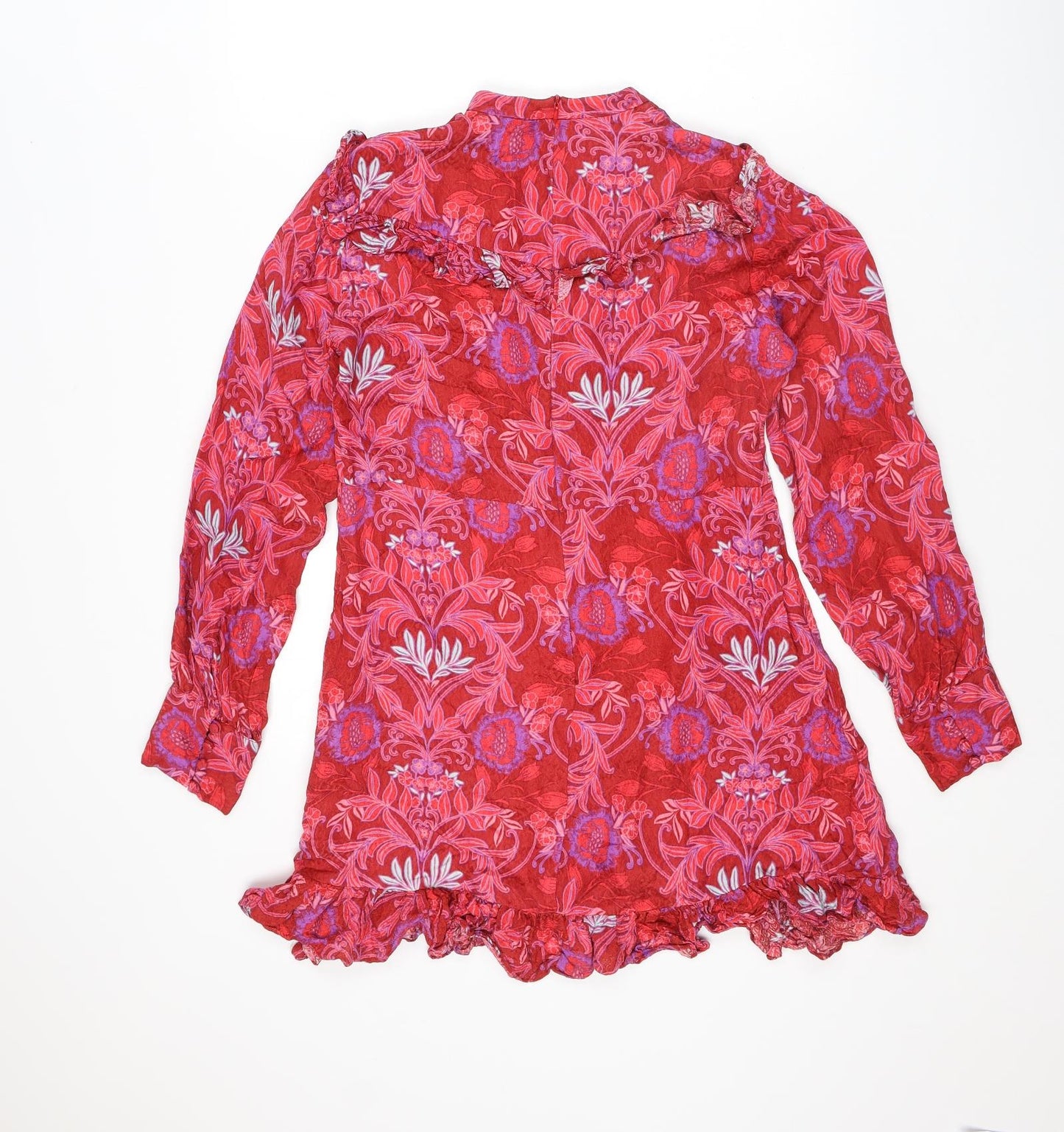 Zara Womens Red Floral Viscose Mini Size M Round Neck Zip
