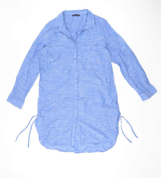 Marks and Spencer Womens Blue 100% Cotton Shirt Dress Size 10 Collared Button