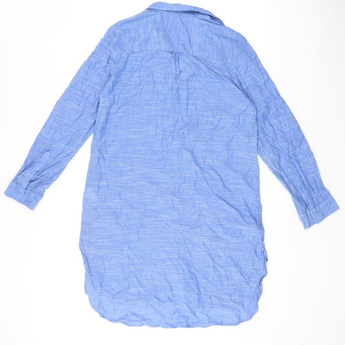 Marks and Spencer Womens Blue 100% Cotton Shirt Dress Size 10 Collared Button