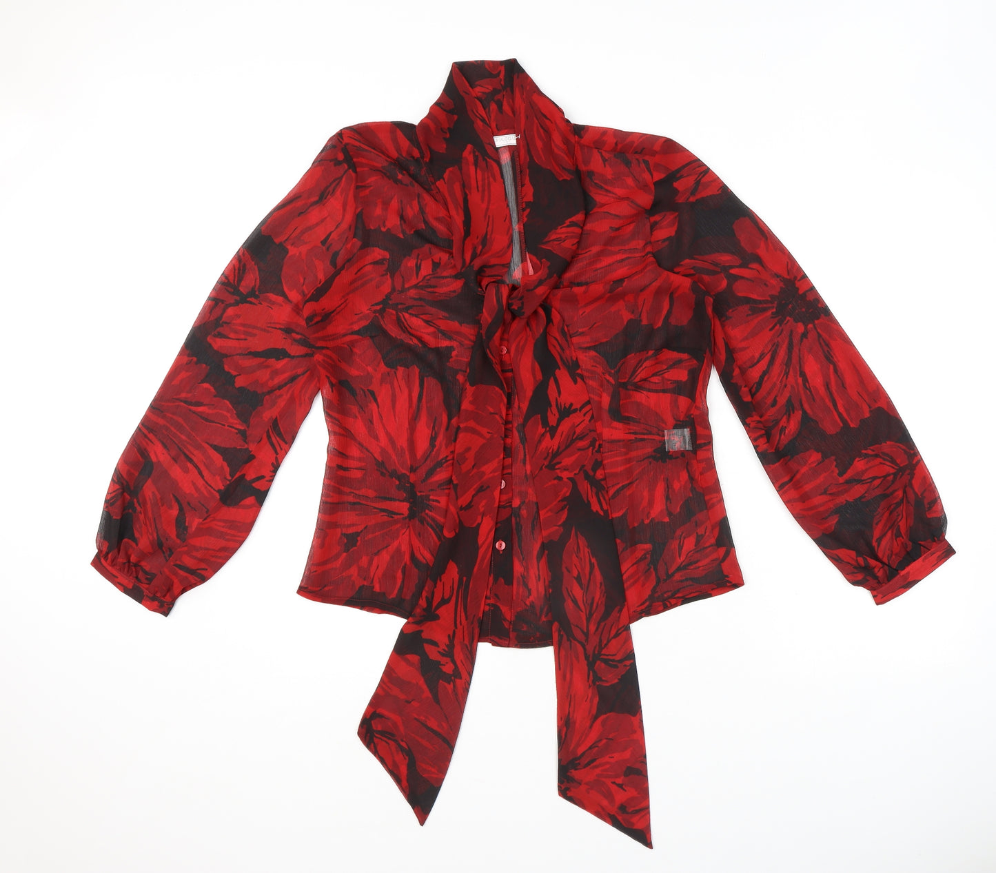 Epilogue Womens Red Floral Polyester Basic Blouse Size 14 V-Neck