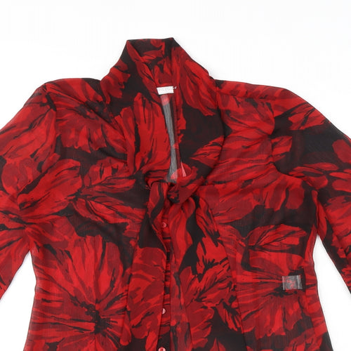 Epilogue Womens Red Floral Polyester Basic Blouse Size 14 V-Neck