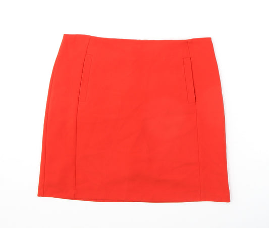 Marks and Spencer Womens Orange Polyester A-Line Skirt Size 12 Zip