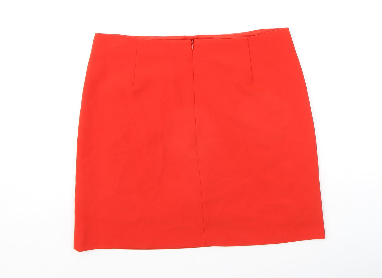 Marks and Spencer Womens Orange Polyester A-Line Skirt Size 12 Zip