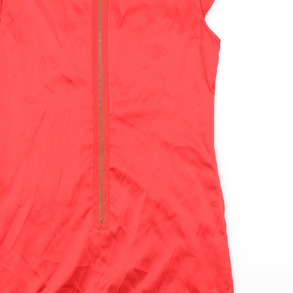 AX Paris Womens Red Cotton Shift Size 12 Round Neck Zip