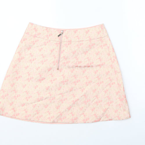 Traffic People Womens Pink Floral Polyester A-Line Skirt Size S Zip