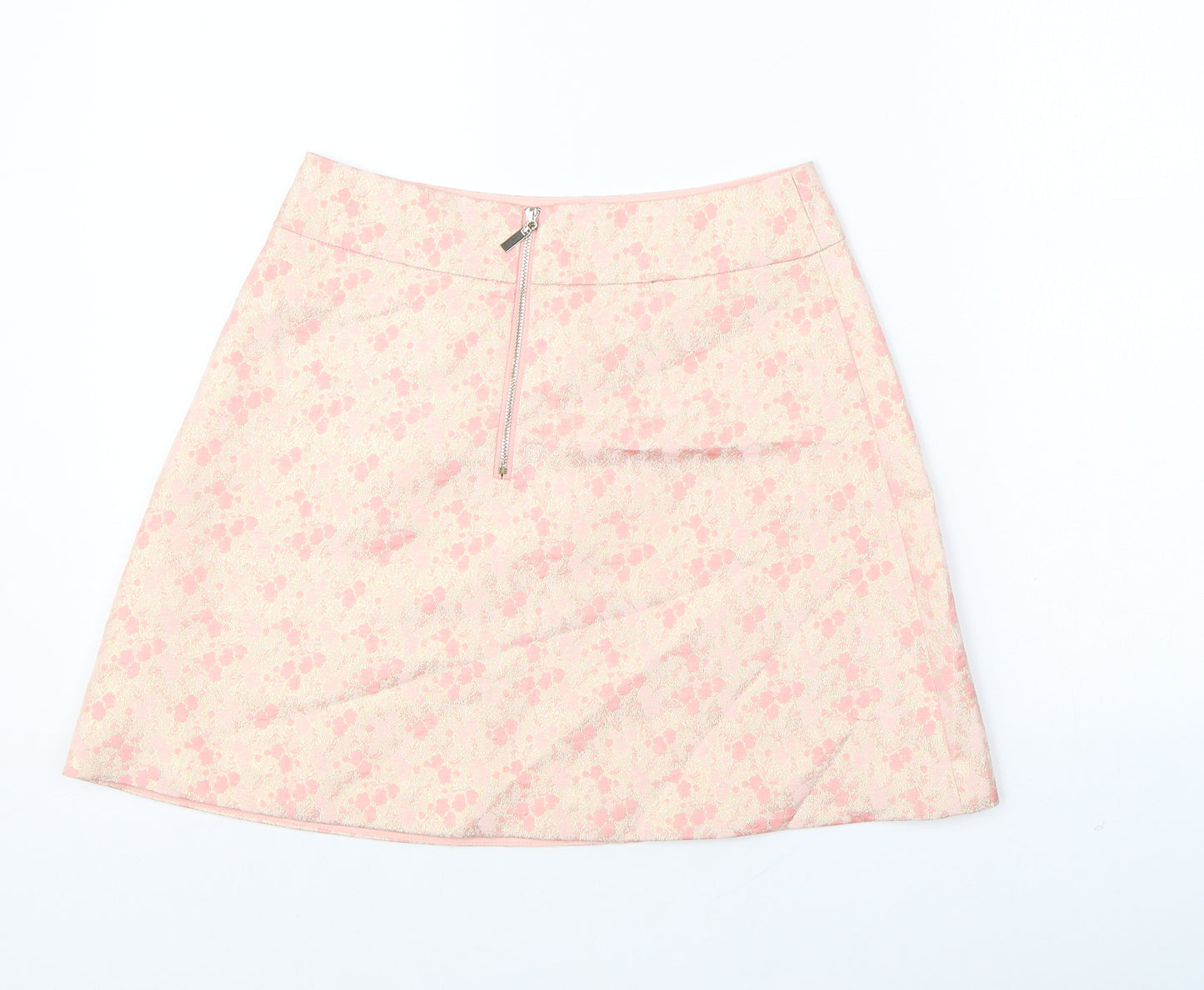 Traffic People Womens Pink Floral Polyester A-Line Skirt Size S Zip
