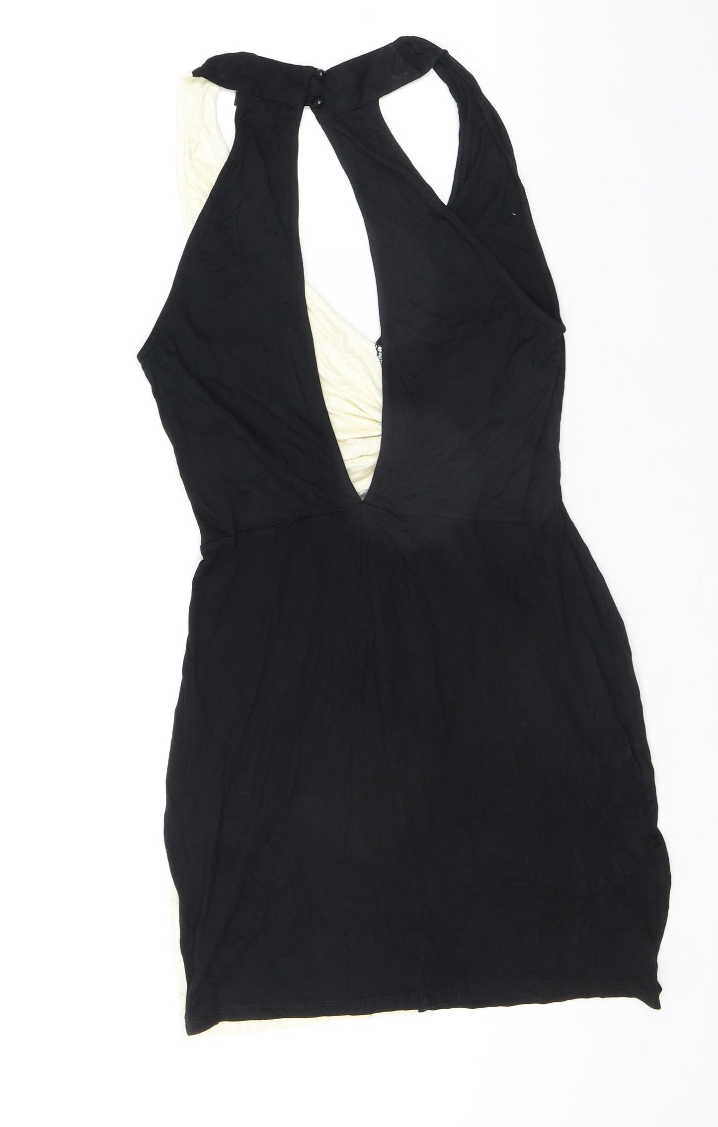 ASOS Womens Black Colourblock Viscose Bodycon Size 10 V-Neck Button