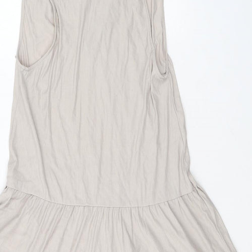 Zara Womens Beige Viscose Skater Dress Size S Round Neck Tie