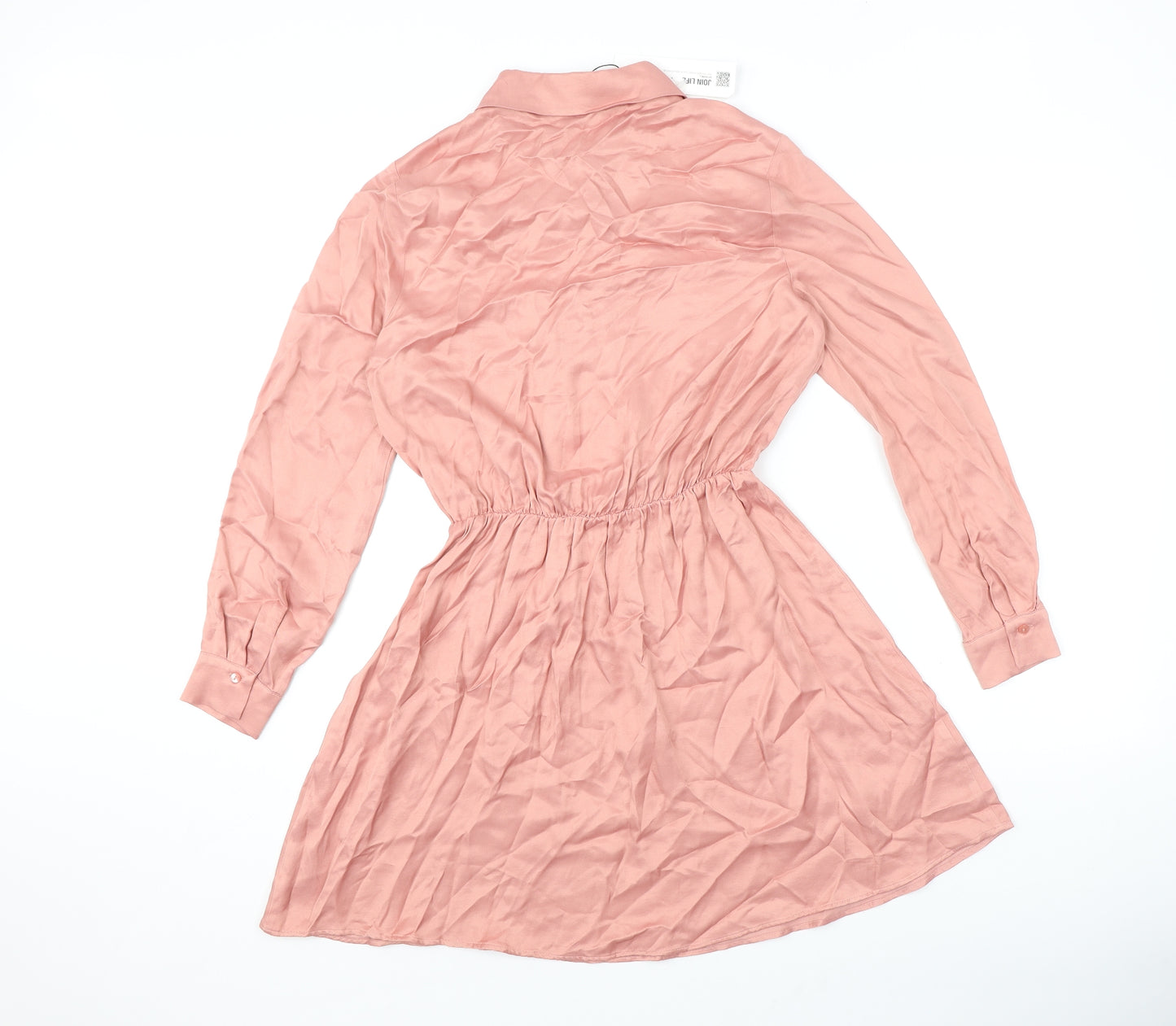 Zara Womens Pink Viscose Shirt Dress Size S Collared Button