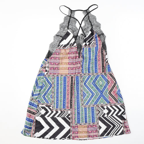Victoria's Secret Womens Multicoloured Geometric Polyester Chemise Dress Size M - Lace Trim