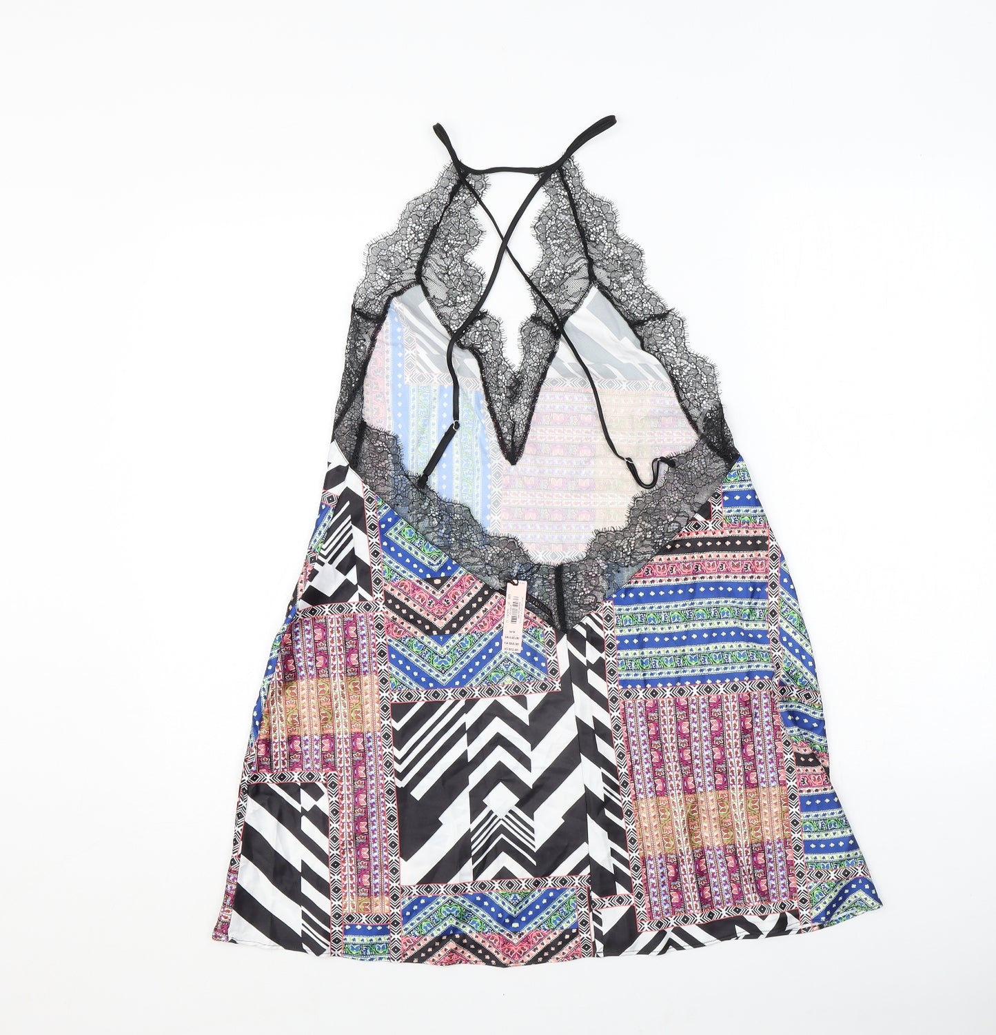 Victoria's Secret Womens Multicoloured Geometric Polyester Chemise Dress Size M - Lace Trim