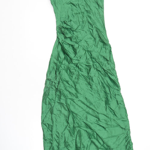 Zara Womens Green Viscose Slip Dress Size XS Cowl Neck Zip