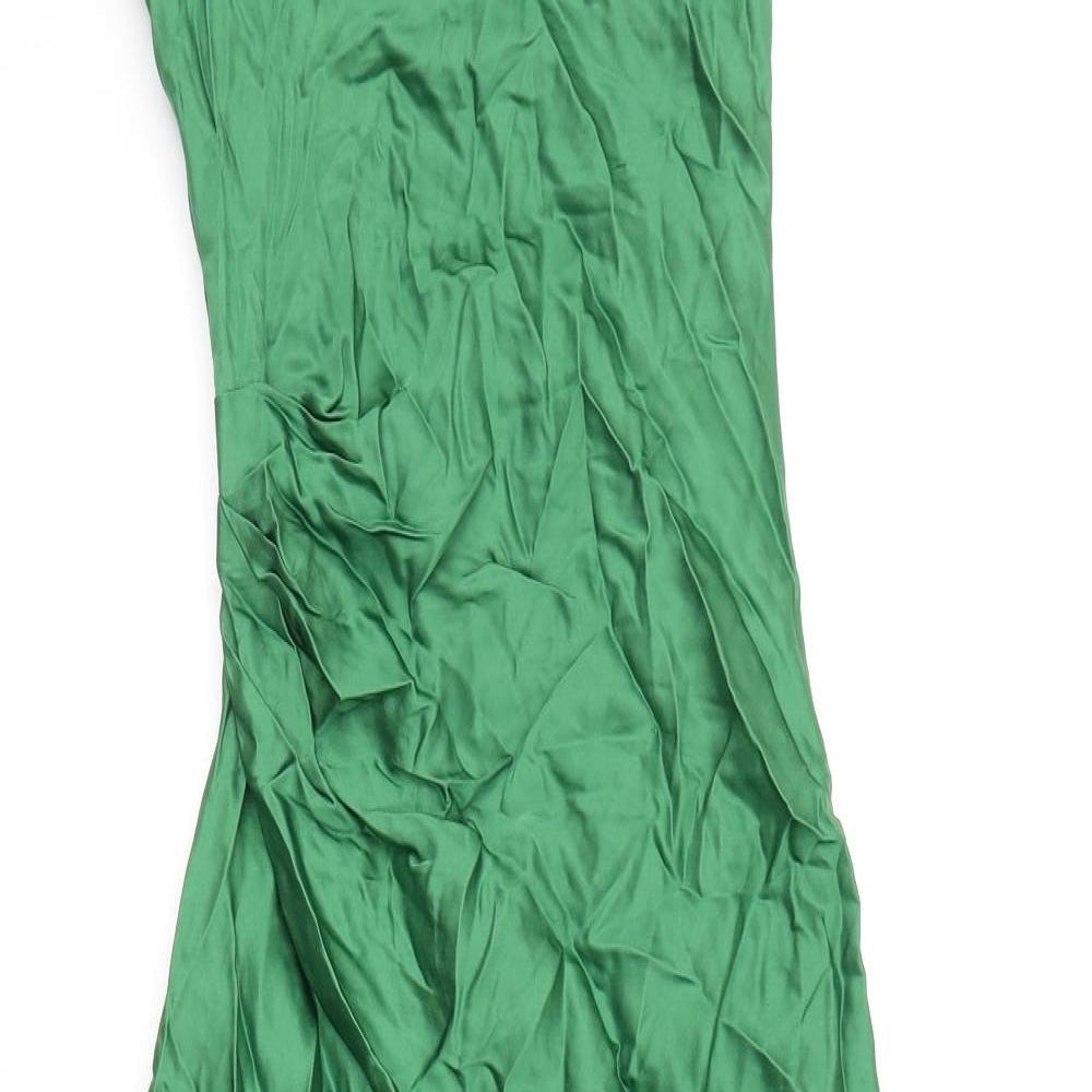 Zara Womens Green Viscose Slip Dress Size XS Cowl Neck Zip