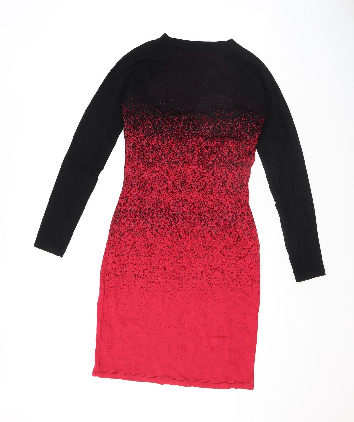 French Connection Womens Red Geometric Viscose Bodycon Size 12 Crew Neck Pullover