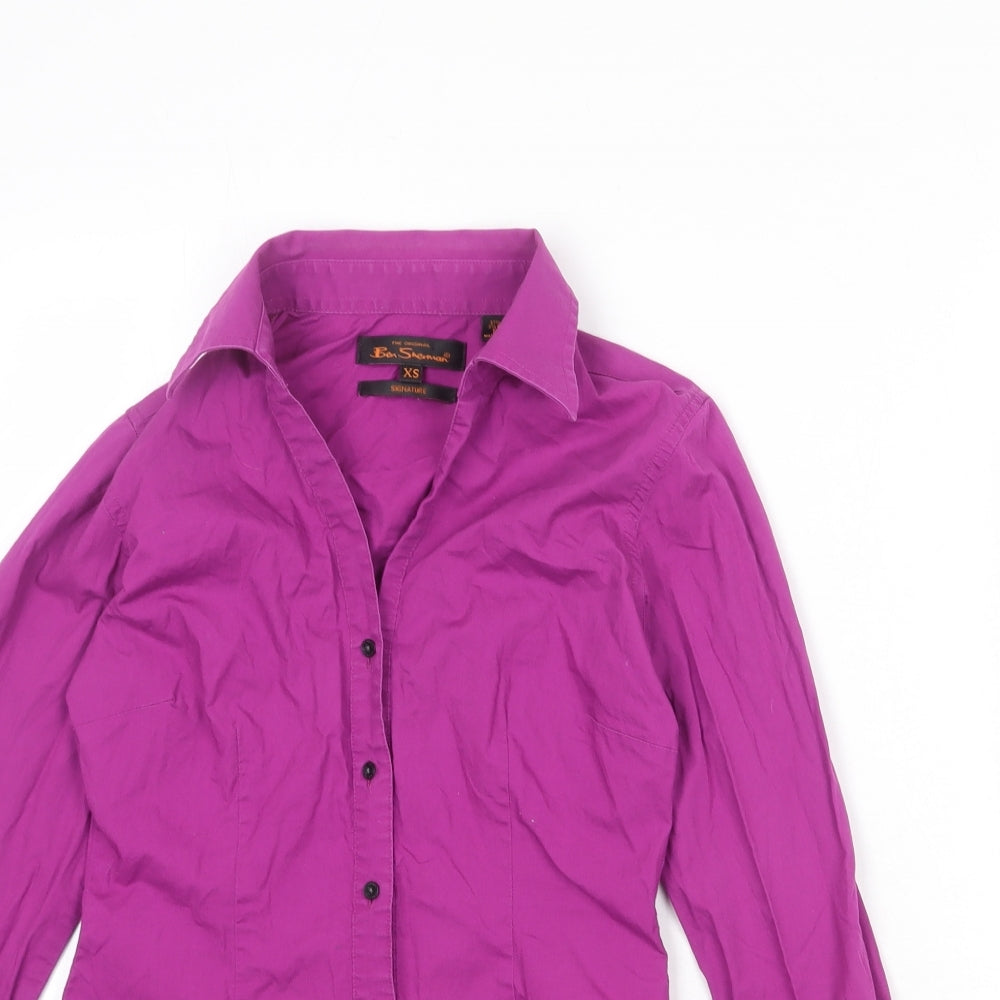 Ben Sherman Womens Purple Cotton Basic Button-Up Size XS Collared
