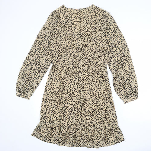 Very Womens Beige Animal Print Polyester A-Line Size 8 V-Neck Button - Leopard pattern
