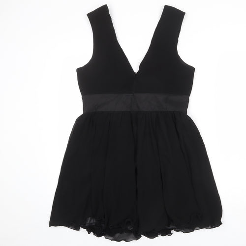Lipsy Womens Black Polyester Skater Dress Size 14 V-Neck Zip - Embellished