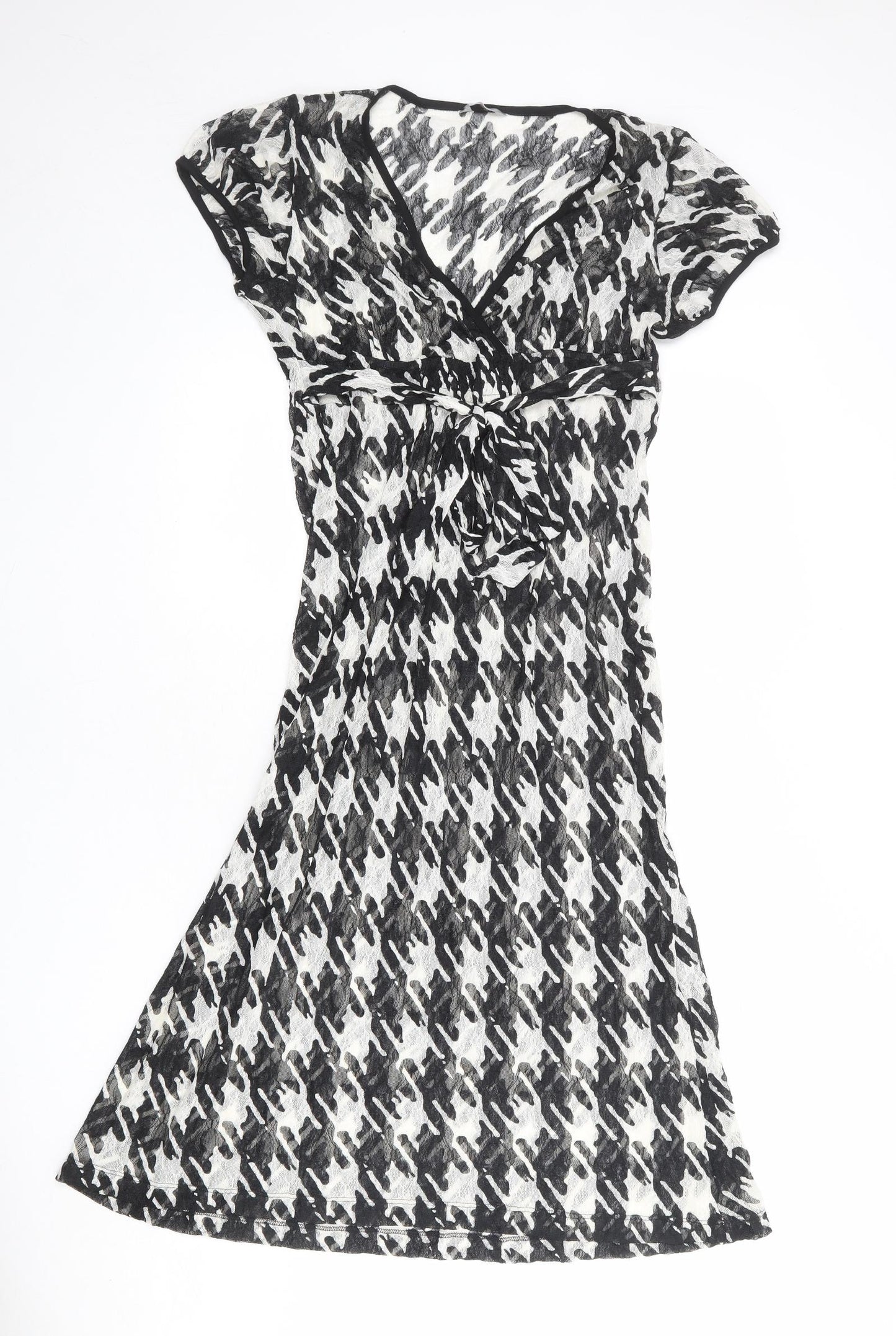 Per Una Womens Black Geometric Polyester A-Line Size 12 V-Neck Pullover