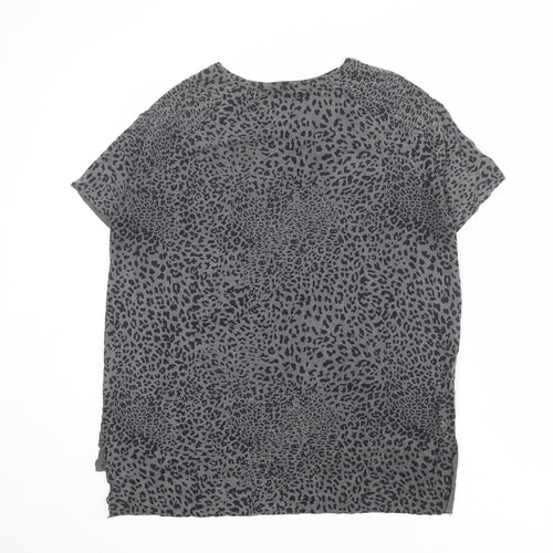 Zara Womens Grey Animal Print Cupro Basic T-Shirt Size S Round Neck - Leopard Print