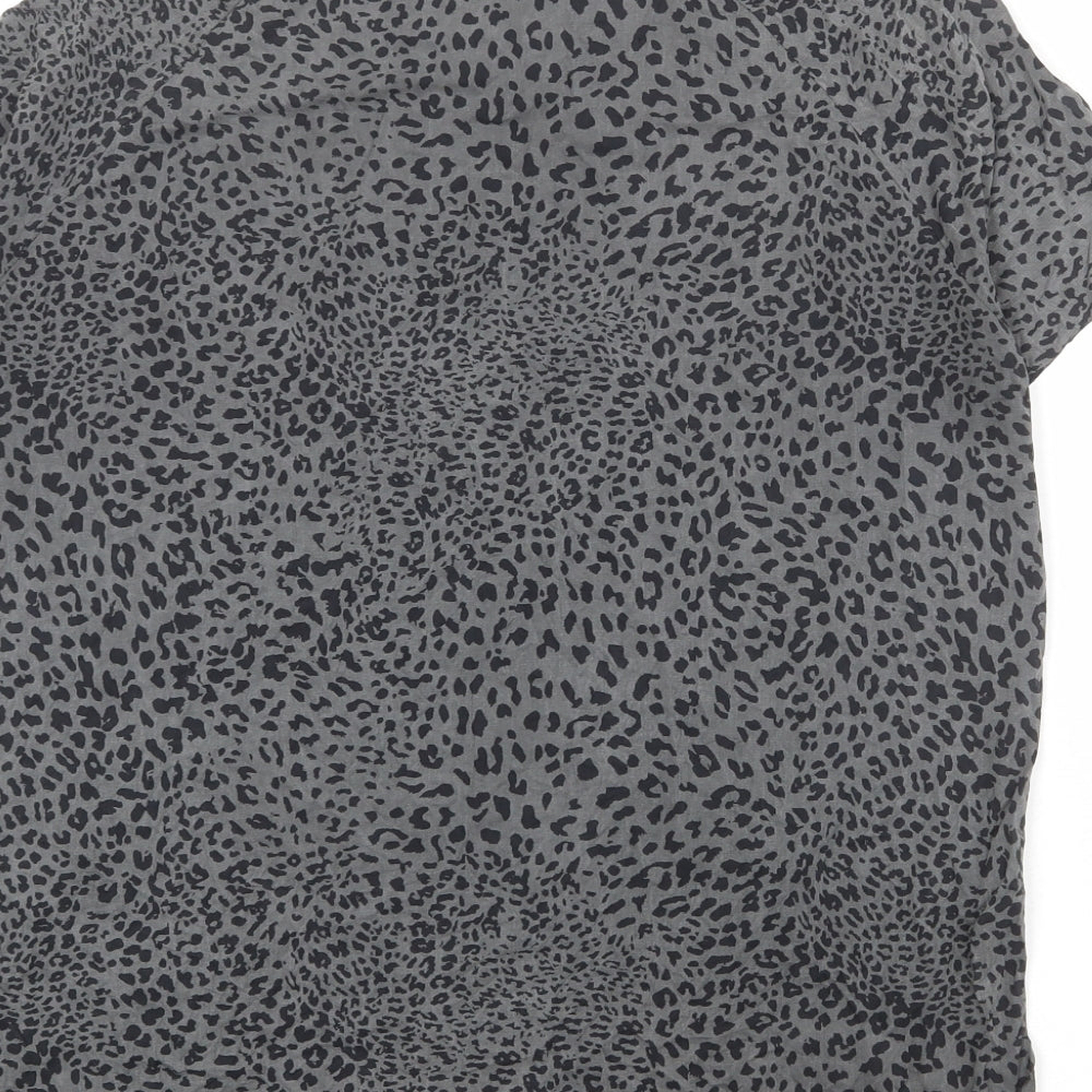 Zara Womens Grey Animal Print Cupro Basic T-Shirt Size S Round Neck - Leopard Print