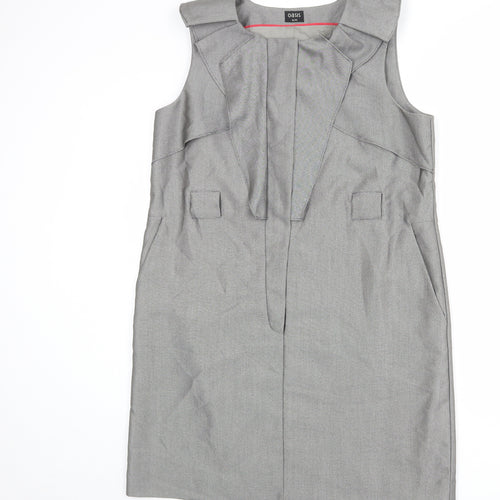 Oasis Womens Grey Polyester Shift Size 16 Round Neck Zip